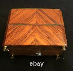 Vintage French Perfume Wood Inlaid Music Box with Baccarat Crystal Scent Bottles