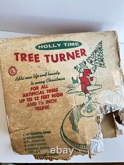 Vintage Holly Time MCM White Glitter Rotating Musical Christmas Tree Stand withBOX