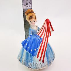 Vintage Josef Originals BETSY ROSS Girl With Flag Figurine Rotating Musical