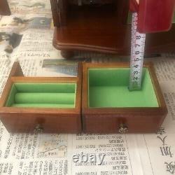 Vintage Showa Era Wooden Jewelry Box with Music Box 9.1× 6.2× 10.6in From Japan