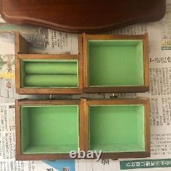 Vintage Showa Era Wooden Jewelry Box with Music Box 9.1× 6.2× 10.6in From Japan