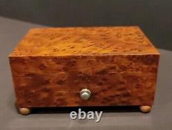 Vintage THORENS Music Box Glossy Finish Burl Wood Box play EDELWEISS Start Lever
