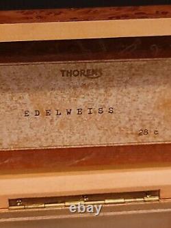 Vintage THORENS Music Box Glossy Finish Burl Wood Box play EDELWEISS Start Lever