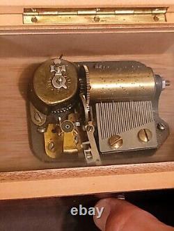 Vintage THORENS Music Box Glossy Finish Burl Wood Box play EDELWEISS Start Lever