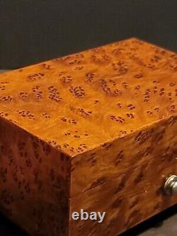 Vintage THORENS Music Box Glossy Finish Burl Wood Box play EDELWEISS Start Lever