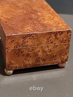 Vintage THORENS Music Box Glossy Finish Burl Wood Box play EDELWEISS Start Lever