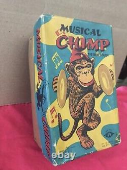 Vintage Wind-up Working Musical Chimp with Brass Cymbals-Original Box-Japan