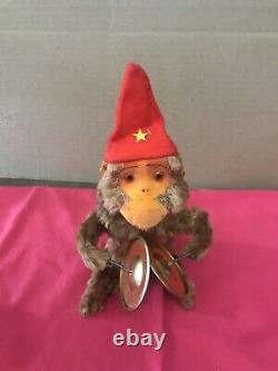 Vintage Wind-up Working Musical Chimp with Brass Cymbals-Original Box-Japan