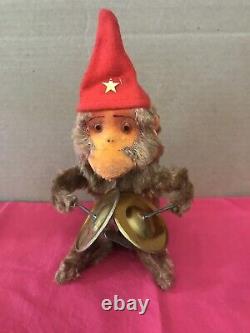 Vintage Wind-up Working Musical Chimp with Brass Cymbals-Original Box-Japan