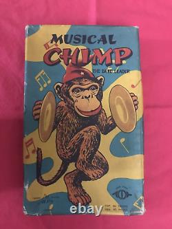 Vintage Wind-up Working Musical Chimp with Brass Cymbals-Original Box-Japan