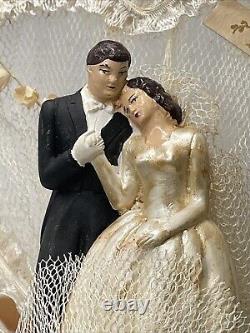 Vtg Antique Wedding Cake Topper Music Box orig Box Marriage RARE