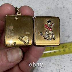 Vtg LADOR Gold Miniature Music Box Bracelet Poodle Dog WORKS ORIGINAL
