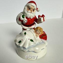 Vtg Lefton 1887 Ceramic Christmas Music Box Santa with Gift & Sleeping Child RARE