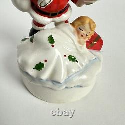 Vtg Lefton 1887 Ceramic Christmas Music Box Santa with Gift & Sleeping Child RARE