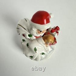 Vtg Lefton 1887 Ceramic Christmas Music Box Santa with Gift & Sleeping Child RARE