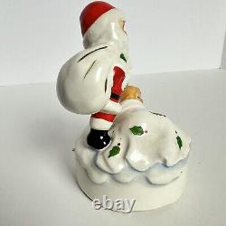 Vtg Lefton 1887 Ceramic Christmas Music Box Santa with Gift & Sleeping Child RARE