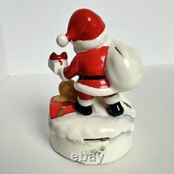 Vtg Lefton 1887 Ceramic Christmas Music Box Santa with Gift & Sleeping Child RARE