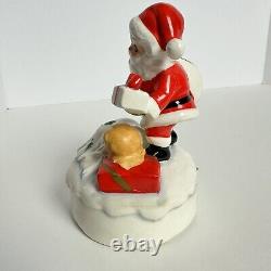 Vtg Lefton 1887 Ceramic Christmas Music Box Santa with Gift & Sleeping Child RARE