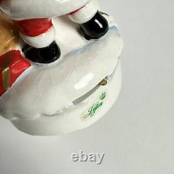 Vtg Lefton 1887 Ceramic Christmas Music Box Santa with Gift & Sleeping Child RARE