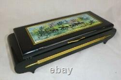 Vtg Mid Century Modern Lacquer Music Box Ceramic PierGiovanni Urbino Fox Hunt