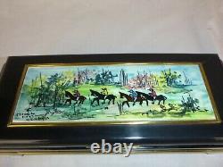 Vtg Mid Century Modern Lacquer Music Box Ceramic PierGiovanni Urbino Fox Hunt