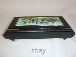 Vtg Mid Century Modern Lacquer Music Box Ceramic PierGiovanni Urbino Fox Hunt